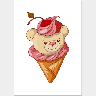 Bear in Ice cream Cone Posters and Art